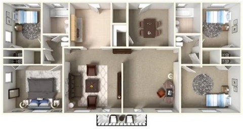Floor plan for 4 beds, 2 baths, 1480 sqft